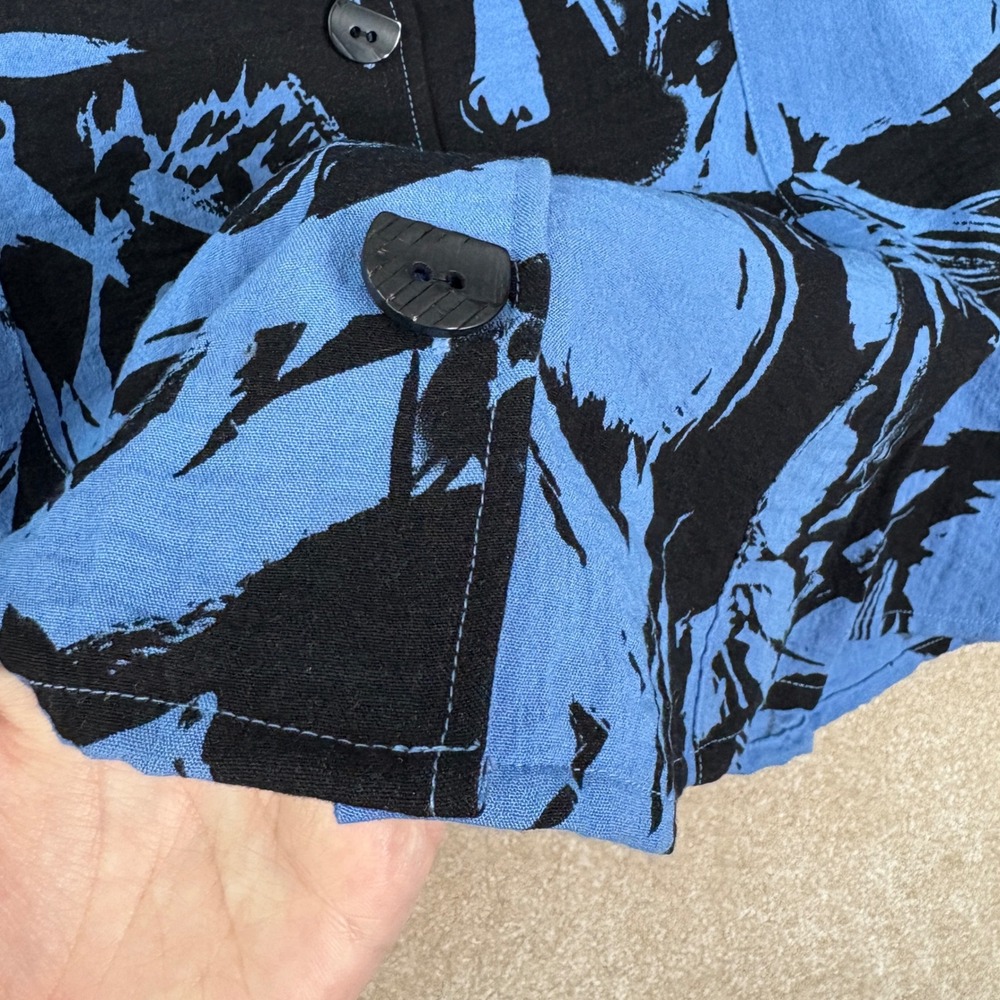 HABITAT Button Front Shirt Women's Small Blue Abstract Art To Wear Lagenlook - Picture 4 of 7